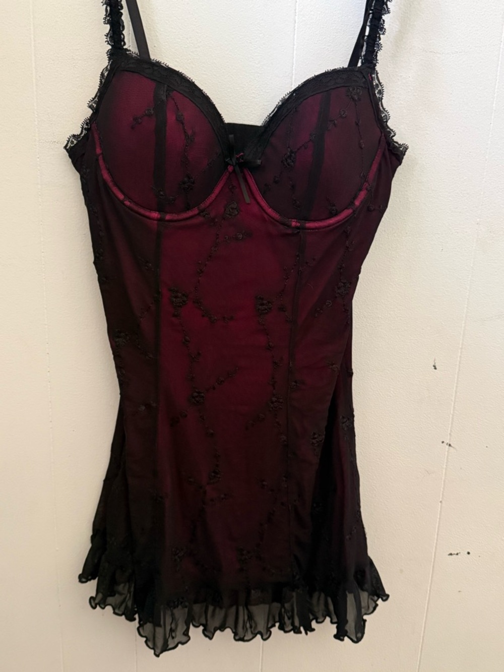 Sugar Thrillz Burgundy and Black Lace Trim Mini Dress